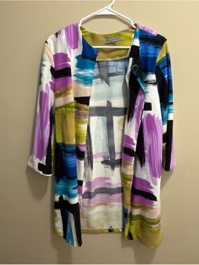 Abstract Brushstroke Open Blazer in Purple, Blue, Green, Black, White